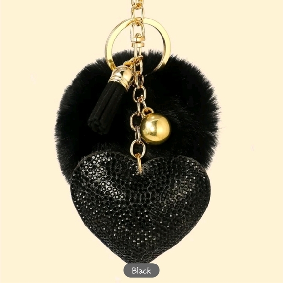 🔹️Rhinestone Heart & Pom Pom Charm tassles Keychain, For Decoration✨️💚 - Picture 9 of 10
